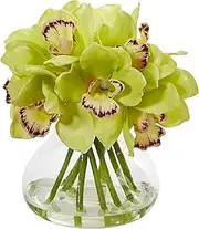 Nearly Natural Cymbidium Orchid Artificial Arrangement in Glass Vase