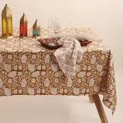 Brown Block Print Tablecloth Rectangle Indian Cotton With Napkins