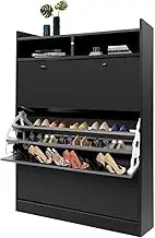 Luxsuite 45 Pairs Wooden Shoe Cabinet Shoes Rack Storage 3 Tier Adjustable Shelves Shoe Footwear Organiser Black