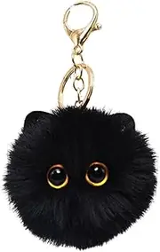 [Pingyongchang] Cute Cat Pom Pom Keychain Cat Fluffy Plush Charm Keyring for Bag Purse Car Backpack Accessories