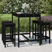 Garden Bar Set - Solid Wood Pine Outdoor Patio Furniture Table Chair for Small Balcony, Piece Sets for Outside, Black Furniture - Clearance
