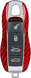 M.JVisun Genuine Carbon Fiber Key Fob Cover for Porsche 718 911 Carrera 918 Spyder Boxster 981 Cayenne 92A Cayman 981 for Macan for Panamera 970 Smart Car Remote Key Replacement Case - A Style - Red