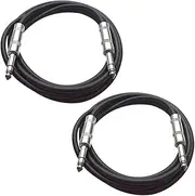 SEISMIC AUDIO - SATRX-2-2 Pack of 2' 1/4" TRS Male to 1/4" TRS Male Patch Cables - Balanced - 2 Foot Patch Cord - Black and Black