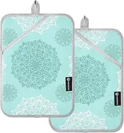 Kitchen Pot Holders Heat Resistant Green and White Vintage Floral Potholder with Pocket Oven Hot Pads for Kitchen Oven Mitts 2 Pack