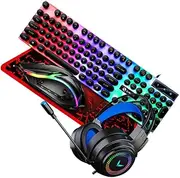 CONGARTENO 1 Set RGB Wired Computer Keyboard and Mouse with Headset and Mousepad Ergonomic Design Lighting for Gamers and Office Use