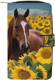 [LQPMNK] PU Leather Wallet, Horse And Sunflower Print Wallet with Multiple Slots Elegant Wallet Business Wallet Travel Wallet Bifold Wallet, style, 19.7x11x3.5cm, Minimalist, Style, 19.7x11x3.5cm,