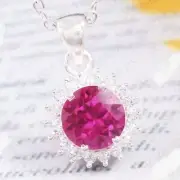4.30ct Round Cut Natural Ruby & Diamond Pendant 18K White Gold Plated No Chain