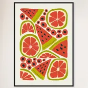 Galrie Vibrant Pineapple Print Wall Art from Abstract Fruit Collection for Kitchen Decor, Black Frame, 70 x 100cm (28 x 40inch)