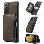 CaseMe Shockproof Samsung Galaxy S23 5G Case Cover Zipper Wallet S911 [Coffee]