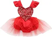 [Muasaaluxi] Newborn Baby Girls Valentine Romper Tutu Dress Fly Sleeve Heart Sequins Bodysuit Jumpsuit Summer Outfit 0-3Y