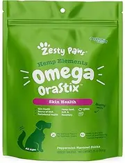 Omega 3 Dental Sticks for Dogs - with Hemp, Salmon, Krill Oil & Bone Broth - Anti Itch Skin & Coat Care + Hip & Joint Health - Heart & Immune System Support - Dog Tartar Teeth Cleaning Treats (25oz)