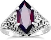 [JewelryWeb] 925 Sterling Silver Oxidized Vintage Style Ring Marquise Garnet The-Garnet 15mmx7mm Size 5 Band-Style-Ring for Women