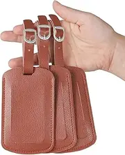 [Generic] Luggage Tags with Name ID Card, Leather Luggage Suitcases Tag for Bag Baggage Travel Accessories 3 Pack (Brown)