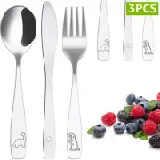 9Pcs Kids Silverware 410 Stainless Steel Fork Spoon and Cutter Toddler Utensils◇