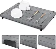 DOYOQI Fast Drying Stone Dish Drying Mats for Kitchen Counter,12 x 16 Inch Non-Slip Super Absorbent Diatomaceous Earth Dish Drying Pad with Stainless Steel Feet (Grey)