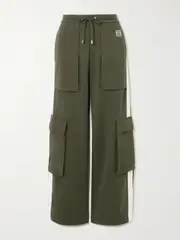 [LOEWE] LOEWE - Striped Embroidered Tech-jersey Straight-leg Cargo Pants - Green - small small Green