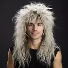 BERRYLION 80s Outfit for Men|Synthetic Curly Mens Wig|Long Rocker Wig for Men...
