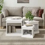 Nesting Table Set of 3, Stackable Tables Side Tables Coffee Tables End Tables Nesting Tables 3 pcs White Engineered Wood
