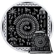 Black and White African Tribe Story Round Beach Towel