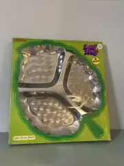 JUSTEN TRIPLE CHROME PLATED 3 SECTION LEAF TRAY NEW in BOX 13”, vintage