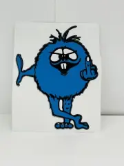 Novelty Middle Finger Monster 70's Retro BLUE 3 1/2 Inch Decal