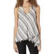 BCBGMAXAZRIA Striped Fringe-Trimmed Top S NWT $198