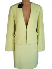 NWT ST. JOHN Limoncello Ecru Slub Knit Jacket Blazer Skirt Suit sz 10/M $1890
