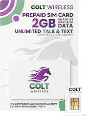 Colt Wireless USA SIM Card with 2 GB 5G/4G LTE High Speed Data, Unlimited Calls & SMS, Telecom Prepaid for USA to 90 Countries, Prepaid SIM Card Without Contract, 30 Days Service SIM Card