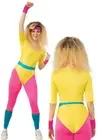 Aerobics Girl Costume Adults 1980s 80s Fancy Dress Outfit Neon Retro Outfit