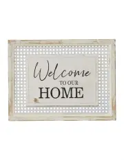 [Willow & Silk] Welcome Rattan Timber Framed Wall Art in White
