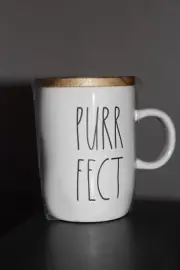 RAE DUNN LL "PURR FECT" Cats Double Sided Mug With Wood Coaster/Lid