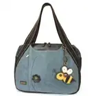 Chala Bowling Tote Large Bag Pleather Stone Indigo Blue BEE Coin Purse New