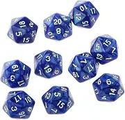 Generic Set of 10 D20 Dice for RPG and Tabletop Games, Blue, 25mm