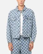 [XXIII] Xxiii Checker Board Trucker Jacket Blue - Size L L Blue