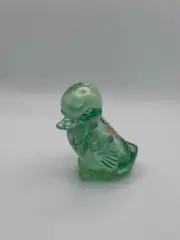 Fenton Art Glass Iridescent Green Hand Painted Duckling