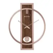 Bulova Wall Clocks 19" x 24" Modern Wood Irregular Quartz Glass Analog Brown