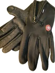 Womens Large Zipper Tech Non Slip Palm Gloves Black Fleece Lined Design