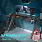 Adjustable LED RGB Light Gaming Desk Computer Table w/Cup Holder Headphone Hook