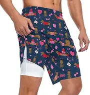 [ZZXXB] Dachshund Dog Love Heart Print Athletic Shorts for Men with Pockets 2 in 1 Quick Dry Running Shorts S-3XL