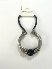 Bohemian Black Metal Silver Tone Pendant Necklace Leather Cord