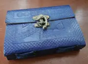 Beautiful Small Blue Embossed Leather Bound Journal Kraft Paper with Clasp