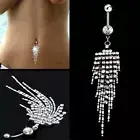 Multi Crystal Tassel Barbell Belly Bar Ring Button Dangle Navel Body Piercing