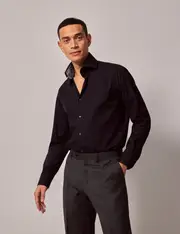 Hawes & Curtis Black Slim Shirt | Contrast Detail | High Collar Size: XXXL