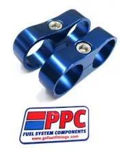 ALUMINUM BILLET DUAL HOSE SEPARATOR Show Polished Blue Anodized 1/2" i.d.2 PK