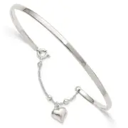 Sterling Silver Puffed Heart Bangle Anklet Gift for Mother