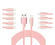 WIWU 10Packs iPhone Cable Phone Charger Nylon Braided Cable USB Cord -Pink - 10Packs 2M