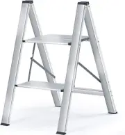 KINGRACK Step Ladder, 2 Step Aluminium Folding Step Stool, Portable Ladder with