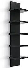 Vertical Column Wall Mount Floating Wood Spine Shelf Unit 5 Tier Slim Living Room Bedroom Organizer Small Stack Tall Narrow Thin Home Decor Display Modern Utility Makeup Vanity Bathroom Storage Black
