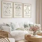 Set of 3 Pablo Picasso Animal Line Abstract Modern Wall Art, Home Decor