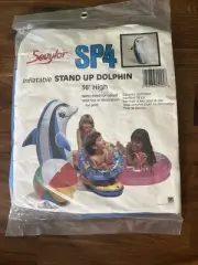 Vintage 90s Large SEVYLOR Dolphin Pool FLOAT 36" NEW Old Stock Blue Black Prop